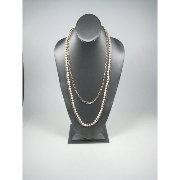 Vintage Goldtone Faux Pearl Multi Strand Necklace 24 In Long Elegant Jewelry - Picture 9 of 12